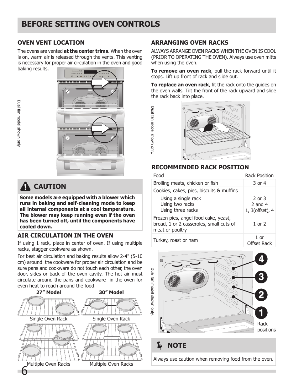 Before setting oven controls, Caution | FRIGIDAIRE 318205307 User Manual | Page 6 / 28