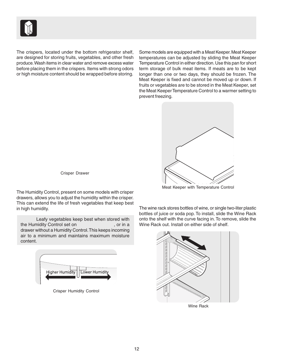Looking inside, Special storage areas | FRIGIDAIRE 241553001 User Manual | Page 12 / 26
