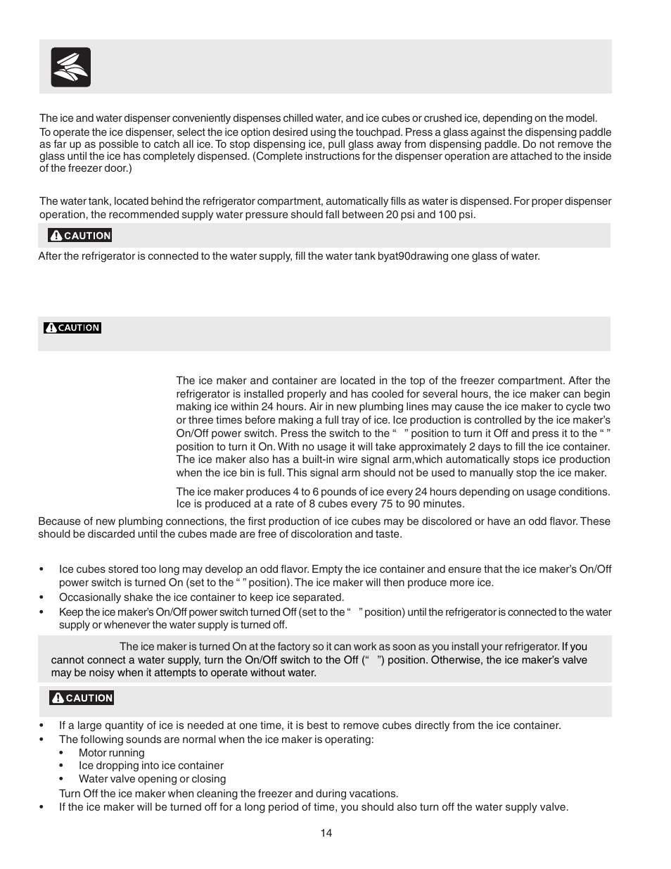 Automatic ice and water dispenser | FRIGIDAIRE 241553001 User Manual | Page 14 / 26