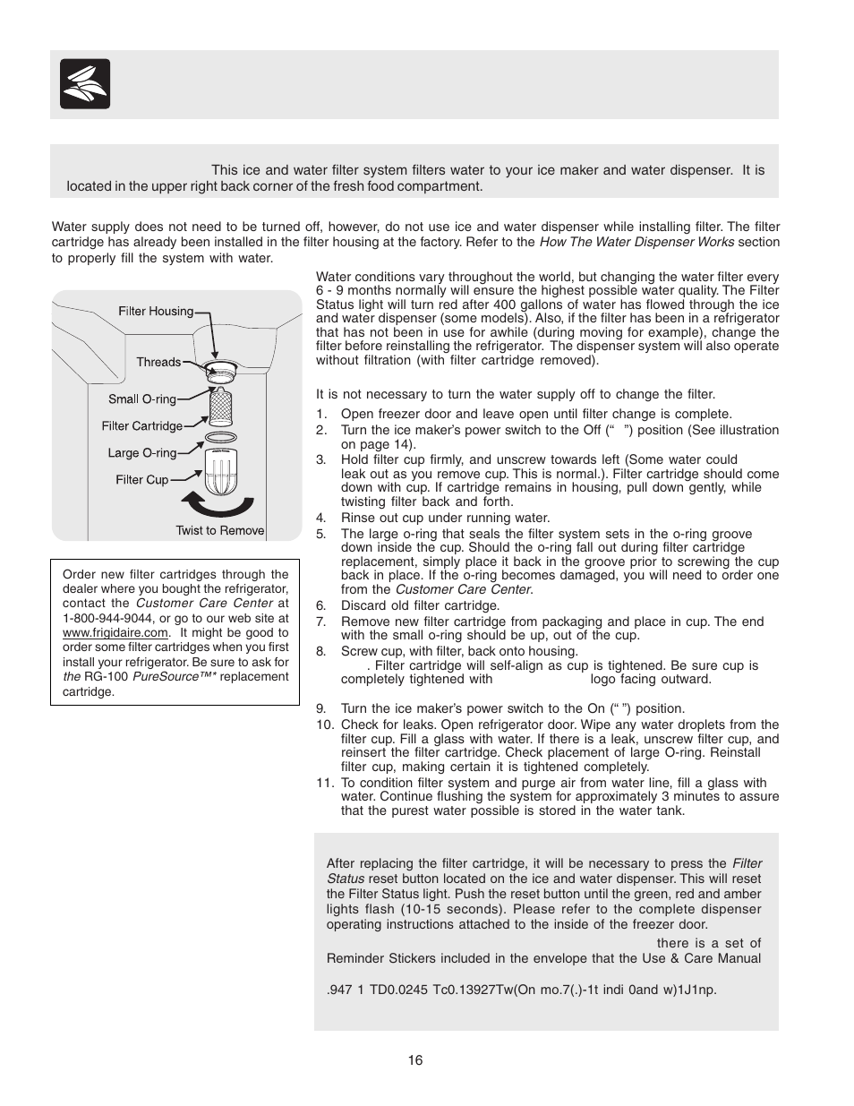 Automatic ice and water dispenser | FRIGIDAIRE 241553001 User Manual | Page 16 / 26