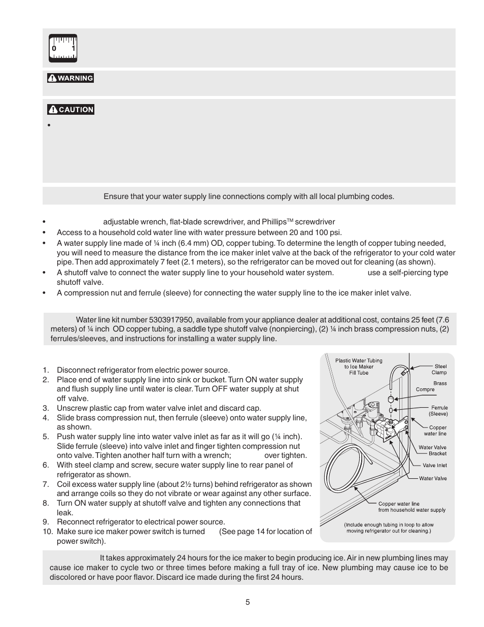 Installation, Connecting ice maker to water supply | FRIGIDAIRE 241553001 User Manual | Page 5 / 26