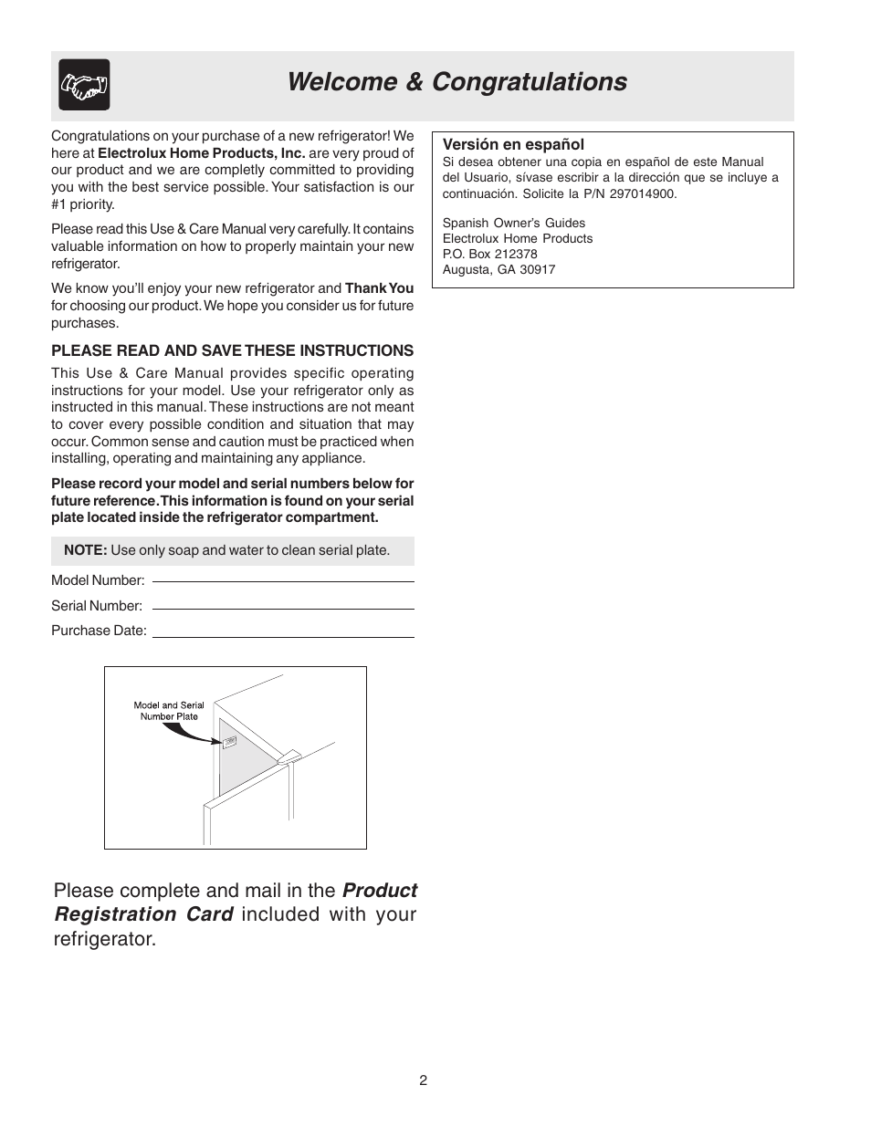 Product registration card, Please complete and mail in the, Included with your refrigerator | FRIGIDAIRE Single Door Refrigerator 297005500 User Manual | Page 2 / 13