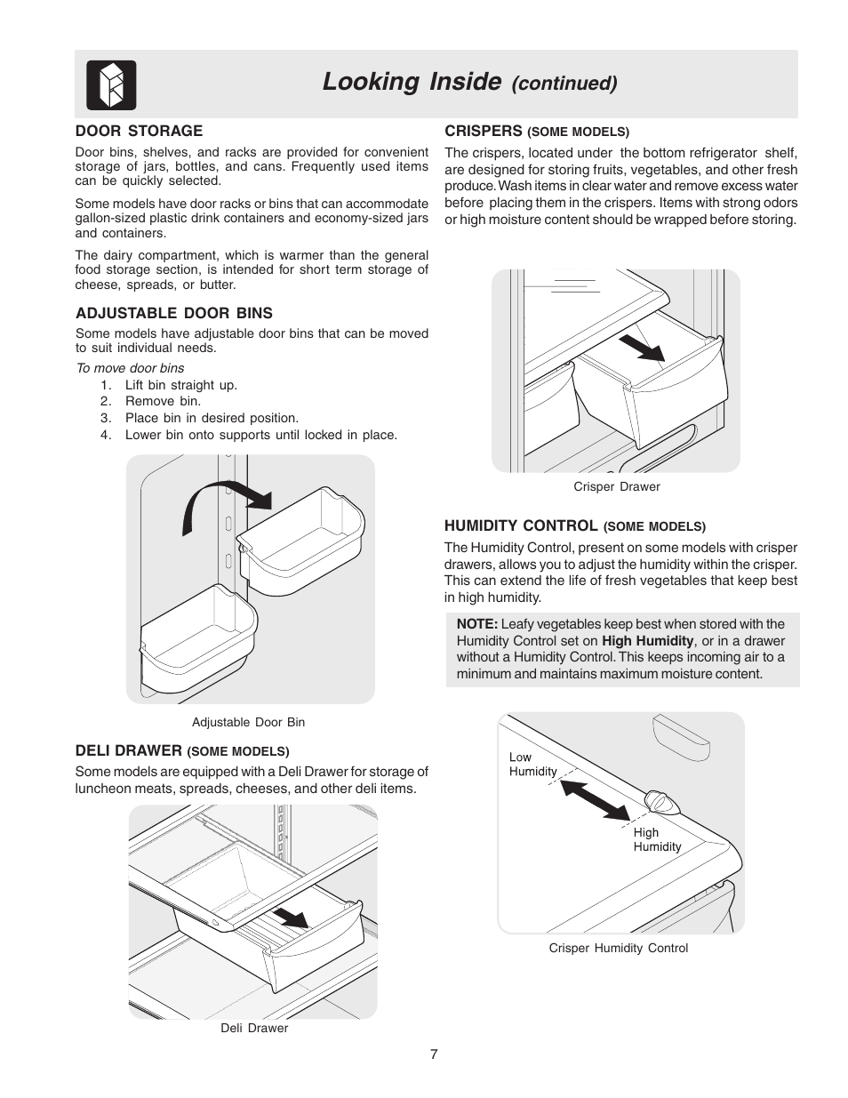 Looking inside, Continued) | FRIGIDAIRE Single Door Refrigerator 297005500 User Manual | Page 7 / 13