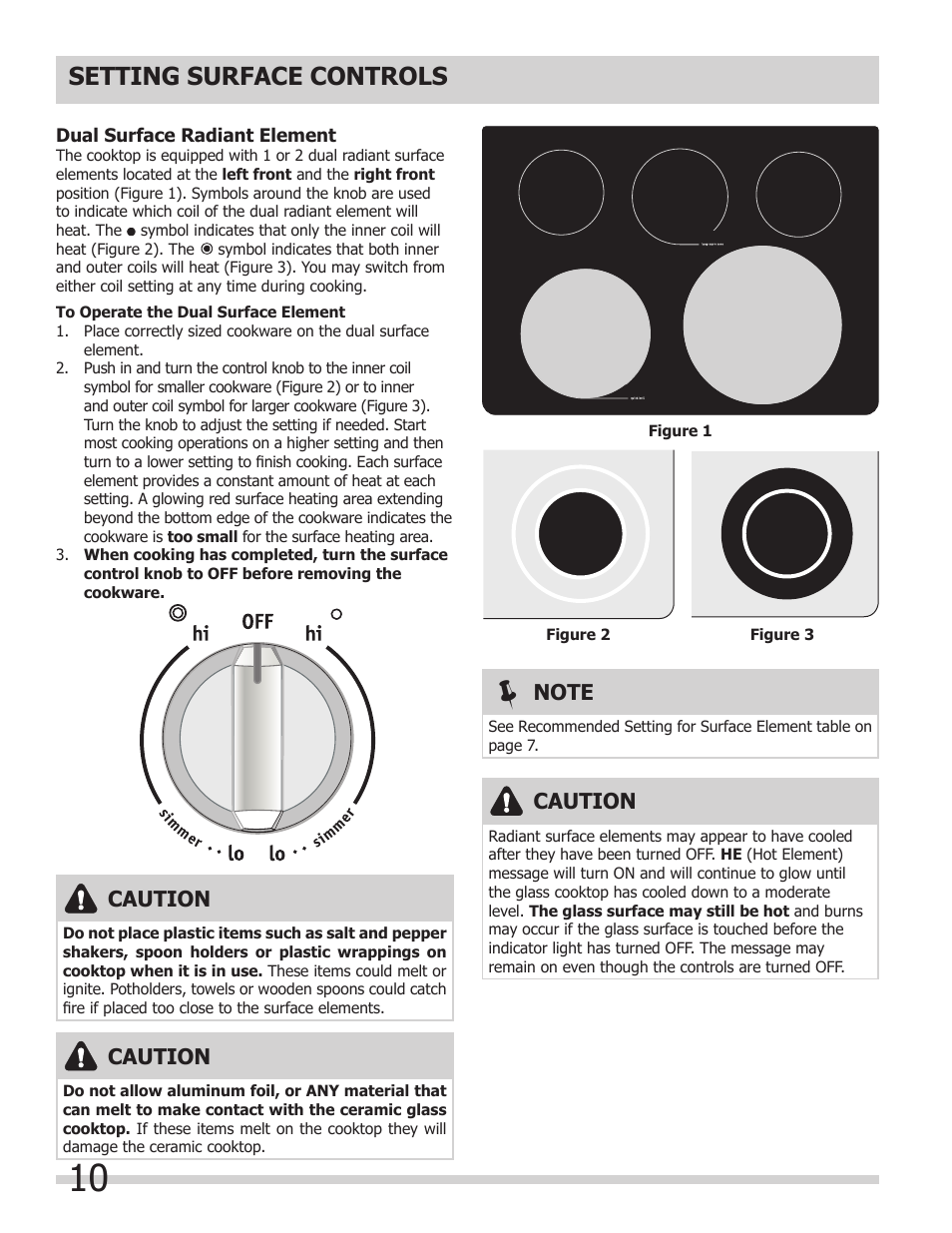 Setting surface controls, Caution | FRIGIDAIRE 318205204 User Manual | Page 10 / 40