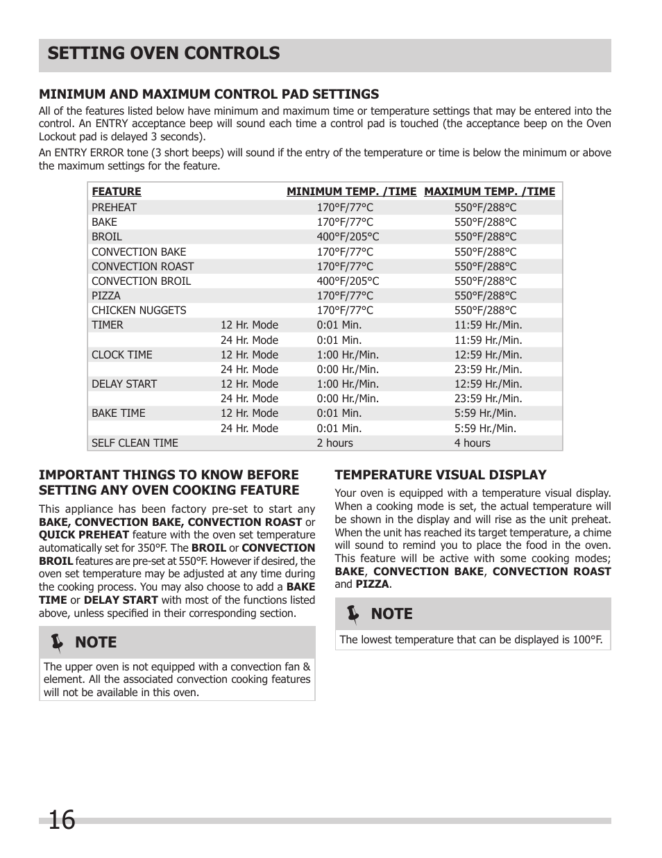 Setting oven controls | FRIGIDAIRE 318205204 User Manual | Page 16 / 40