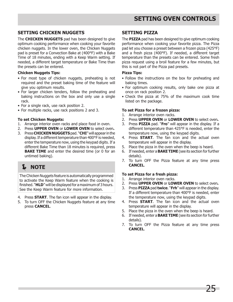 Setting oven controls | FRIGIDAIRE 318205204 User Manual | Page 25 / 40