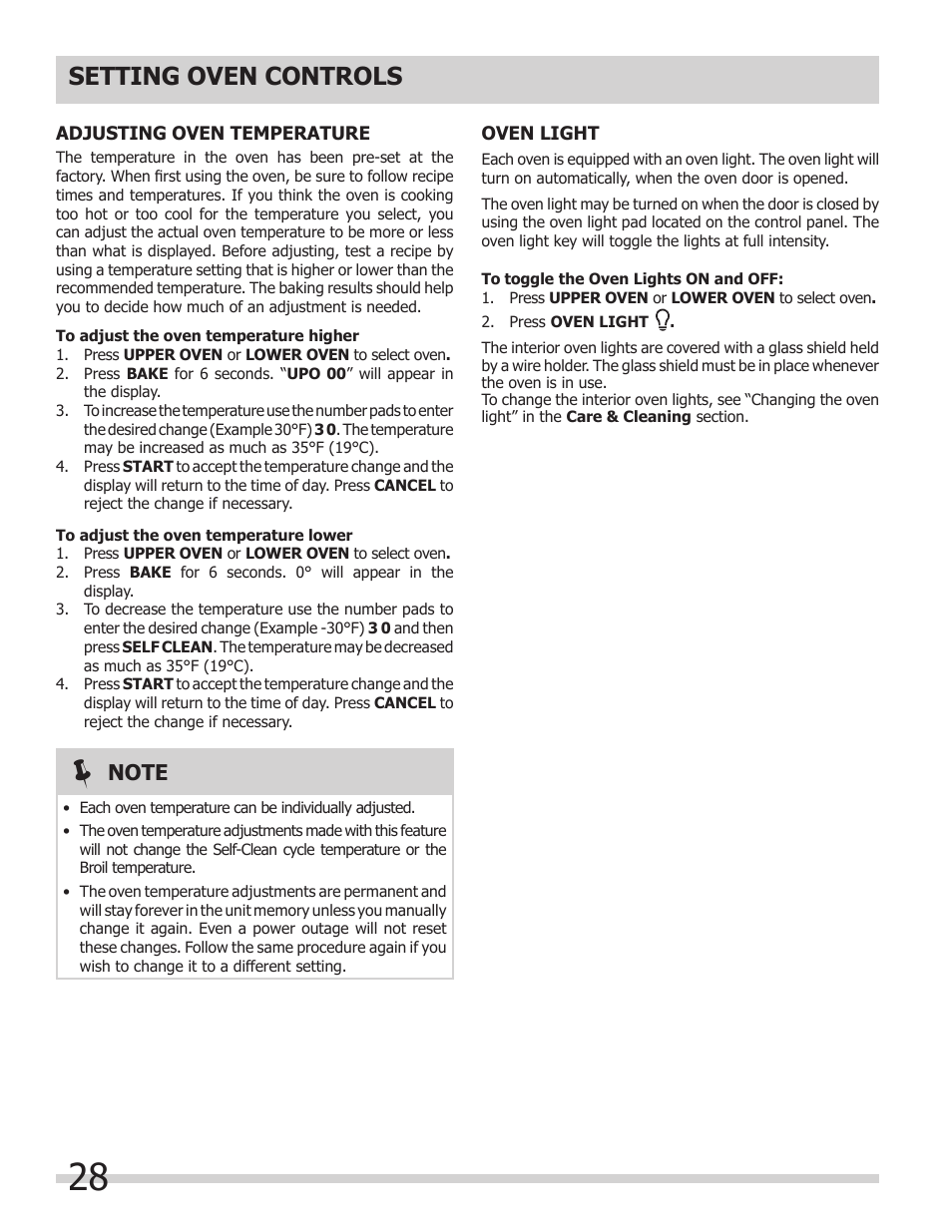 Setting oven controls | FRIGIDAIRE 318205204 User Manual | Page 28 / 40