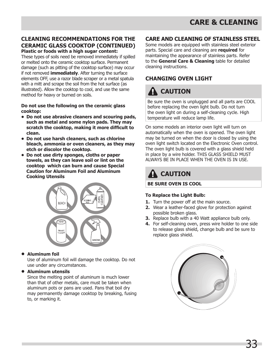 Care & cleaning, Caution | FRIGIDAIRE 318205204 User Manual | Page 33 / 40