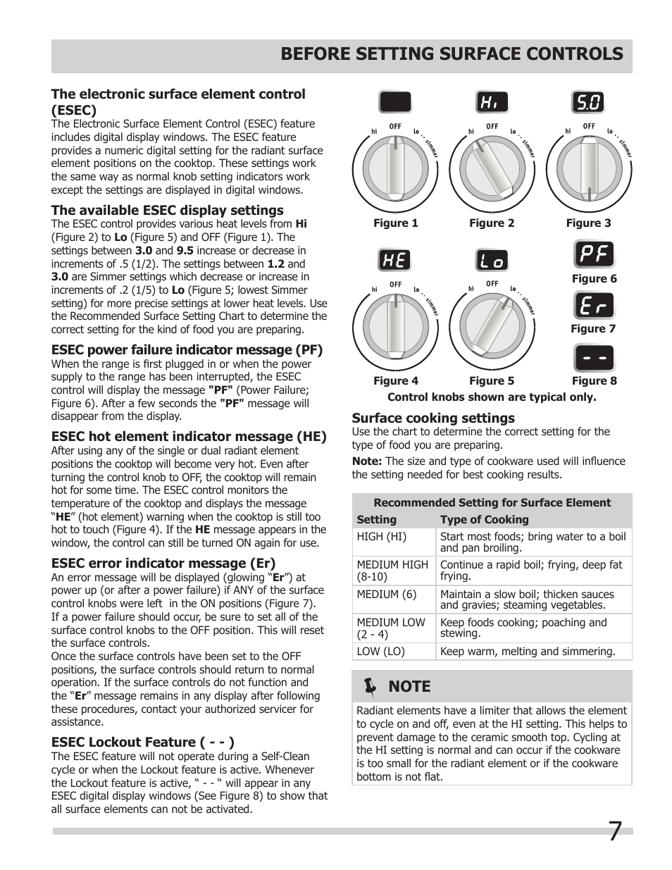 Before setting surface controls | FRIGIDAIRE 318205204 User Manual | Page 7 / 40