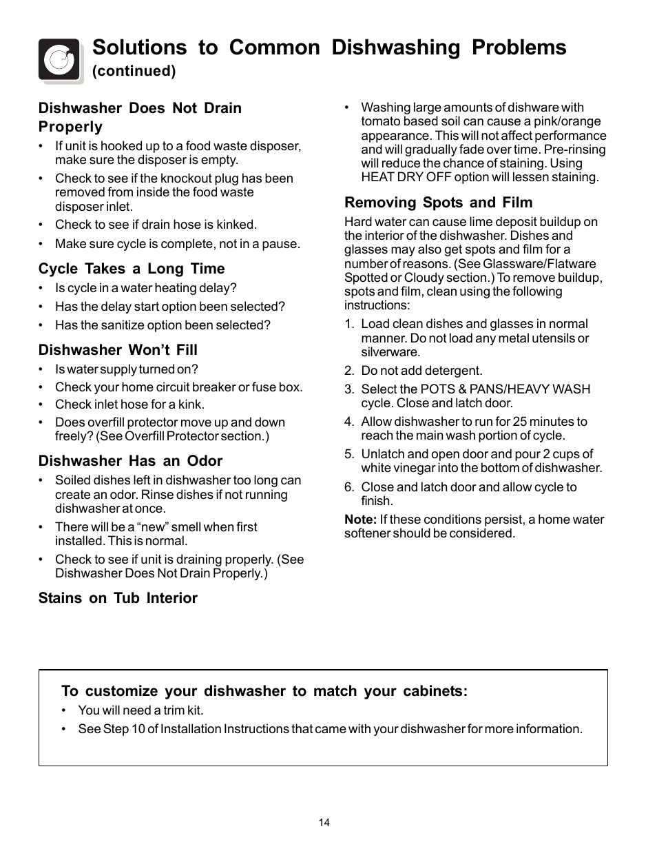 Solutions to common dishwashing problems | FRIGIDAIRE 500 User Manual | Page 14 / 16