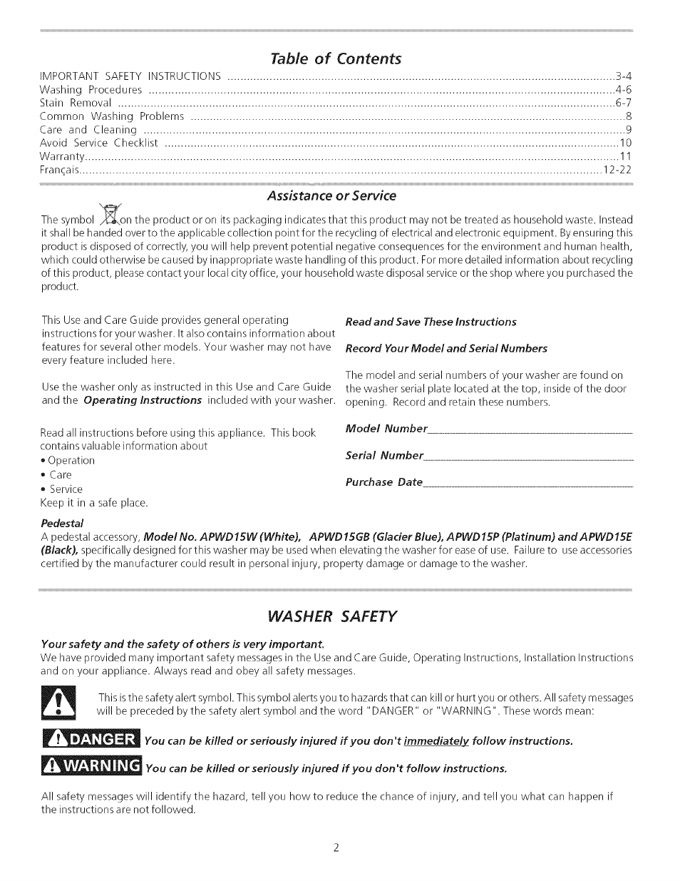 FRIGIDAIRE Washer User Manual | Page 2 / 11