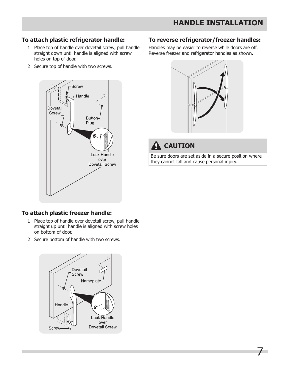 Handle installation | FRIGIDAIRE 242063800 User Manual | Page 7 / 13