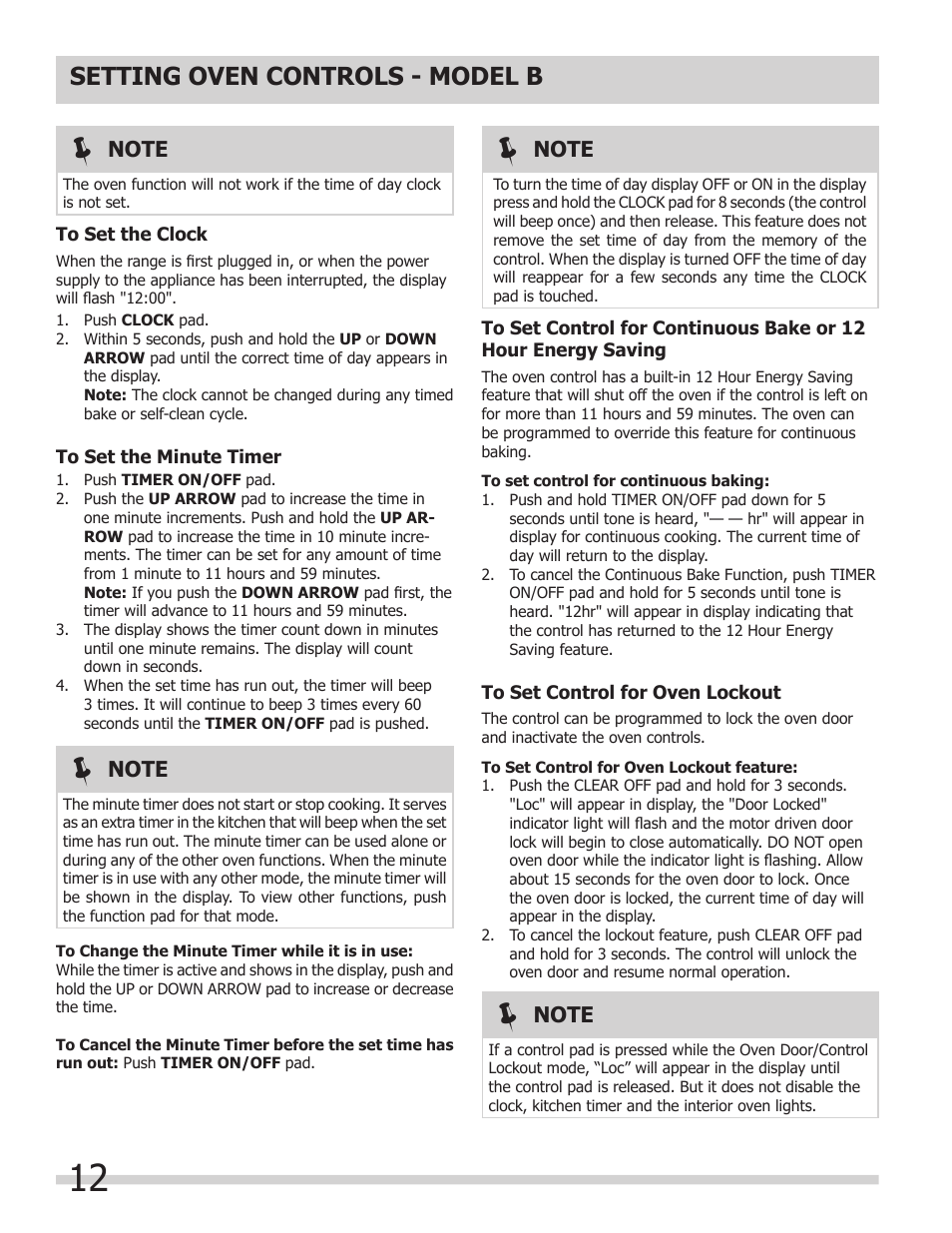 Setting oven controls - model b | FRIGIDAIRE 318200964 User Manual | Page 12 / 24