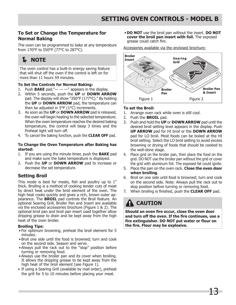 Setting oven controls - model b, Caution | FRIGIDAIRE 318200964 User Manual | Page 13 / 24