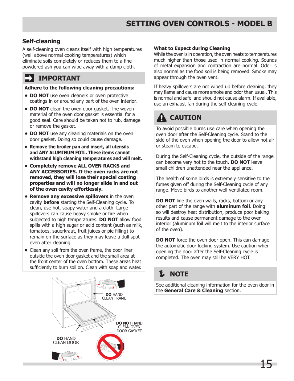 Setting oven controls - model b, Caution, Important | FRIGIDAIRE 318200964 User Manual | Page 15 / 24