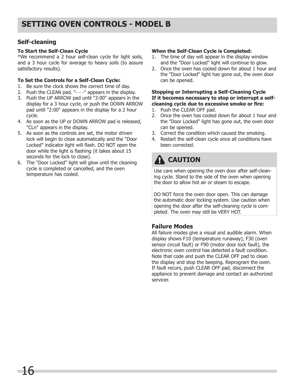 Setting oven controls - model b, Caution | FRIGIDAIRE 318200964 User Manual | Page 16 / 24