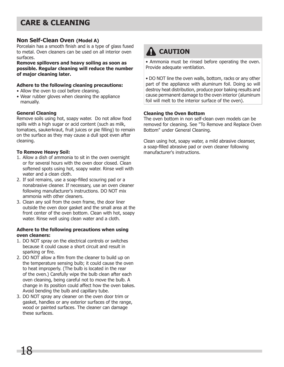 Care & cleaning, Caution | FRIGIDAIRE 318200964 User Manual | Page 18 / 24