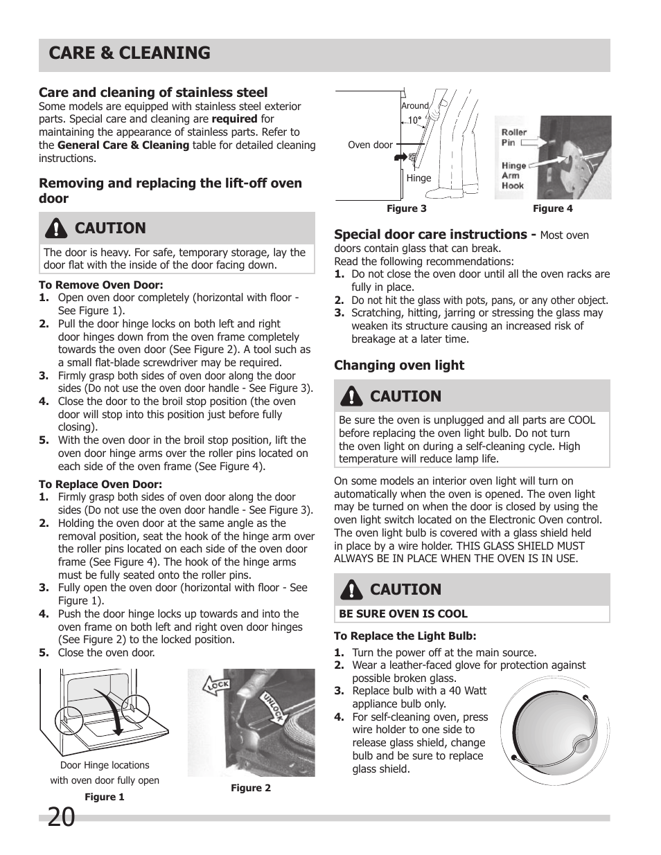 Care & cleaning, Caution | FRIGIDAIRE 318200964 User Manual | Page 20 / 24