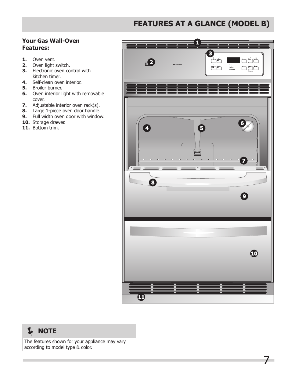 Features at a glance (model b) | FRIGIDAIRE 318200964 User Manual | Page 7 / 24