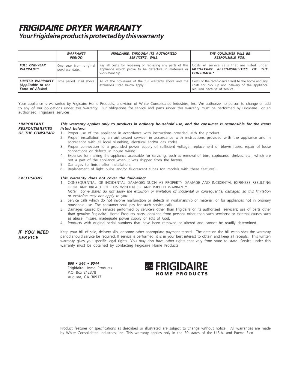 Frigidaire dr | FRIGIDAIRE 131956700A User Manual | Page 8 / 8