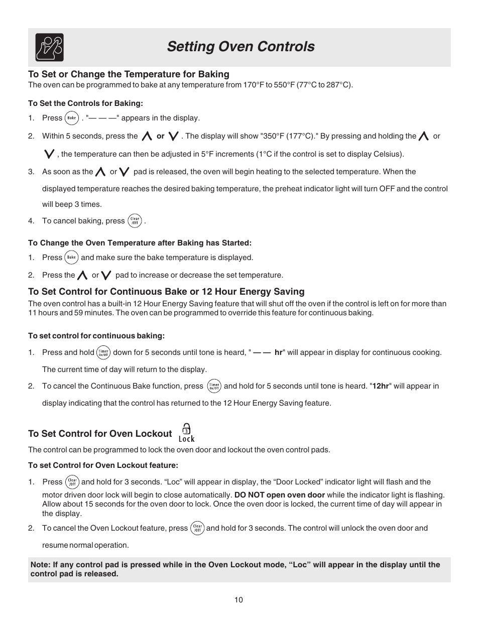 Setting oven controls | FRIGIDAIRE 316417130 User Manual | Page 10 / 20
