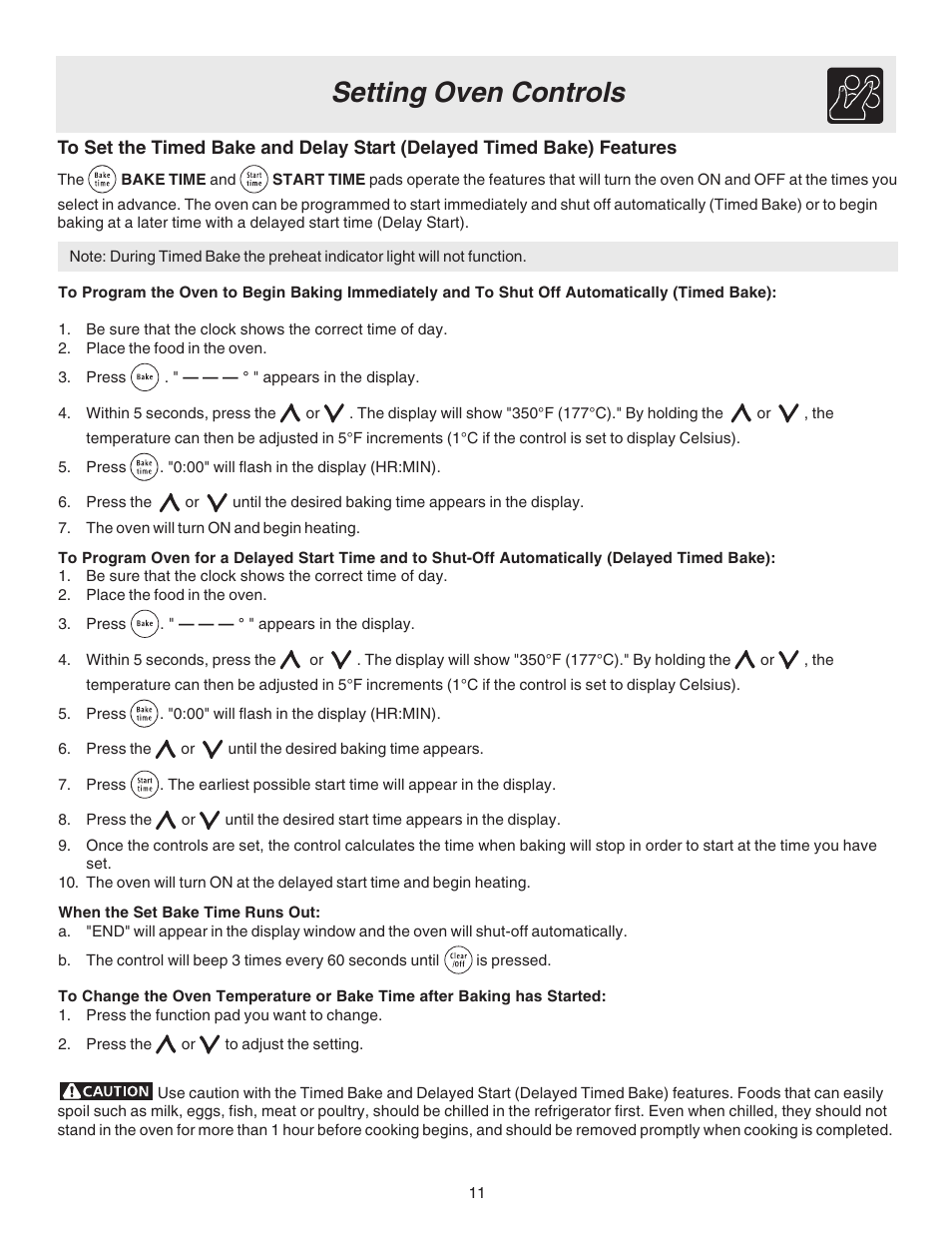 Setting oven controls | FRIGIDAIRE 316417130 User Manual | Page 11 / 20