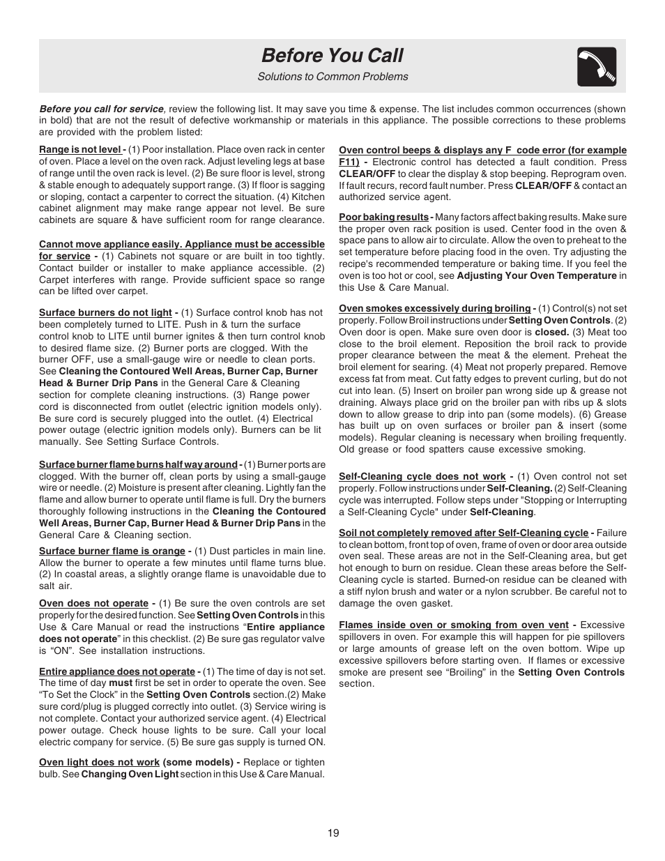 Before you call | FRIGIDAIRE 316417130 User Manual | Page 19 / 20