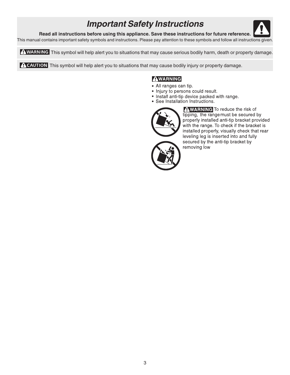 Important safety instructions | FRIGIDAIRE 316417130 User Manual | Page 3 / 20