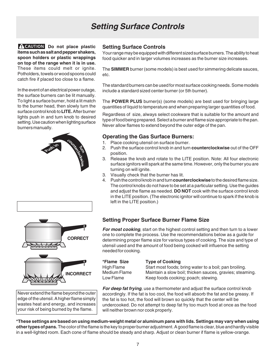 Setting surface controls | FRIGIDAIRE 316417130 User Manual | Page 7 / 20