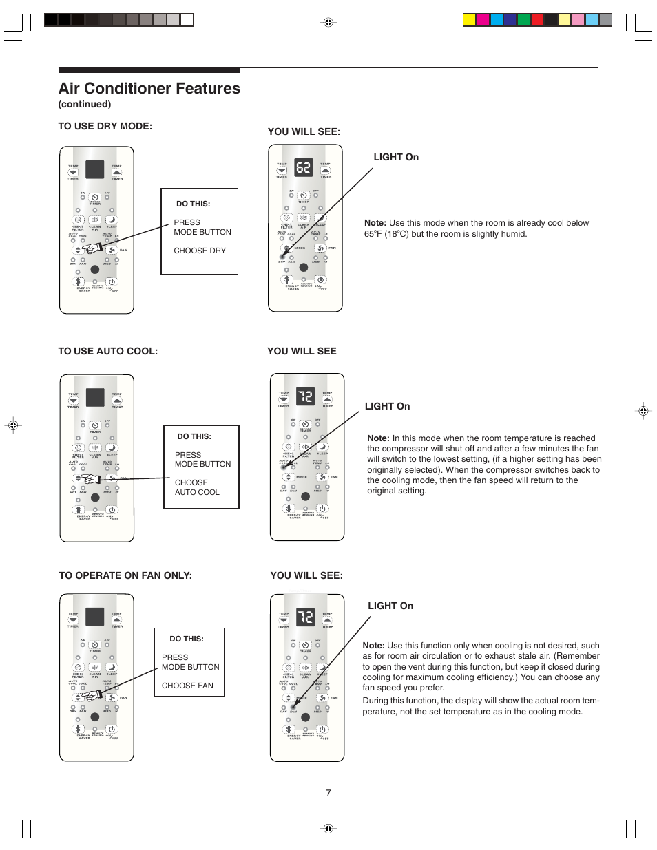 Air conditioner features | FRIGIDAIRE 220211A243 User Manual | Page 7 / 13