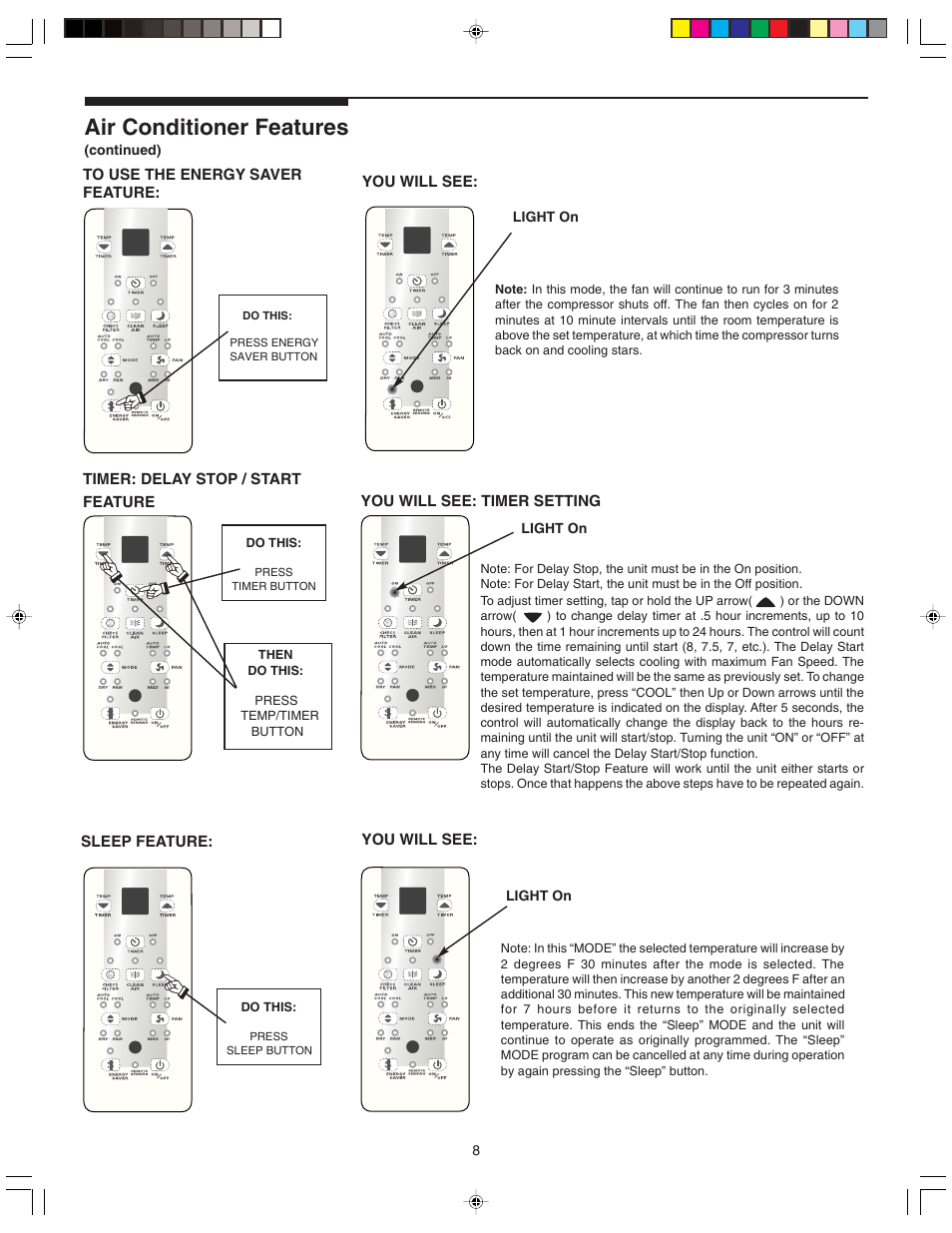 Air conditioner features | FRIGIDAIRE 220211A243 User Manual | Page 8 / 13
