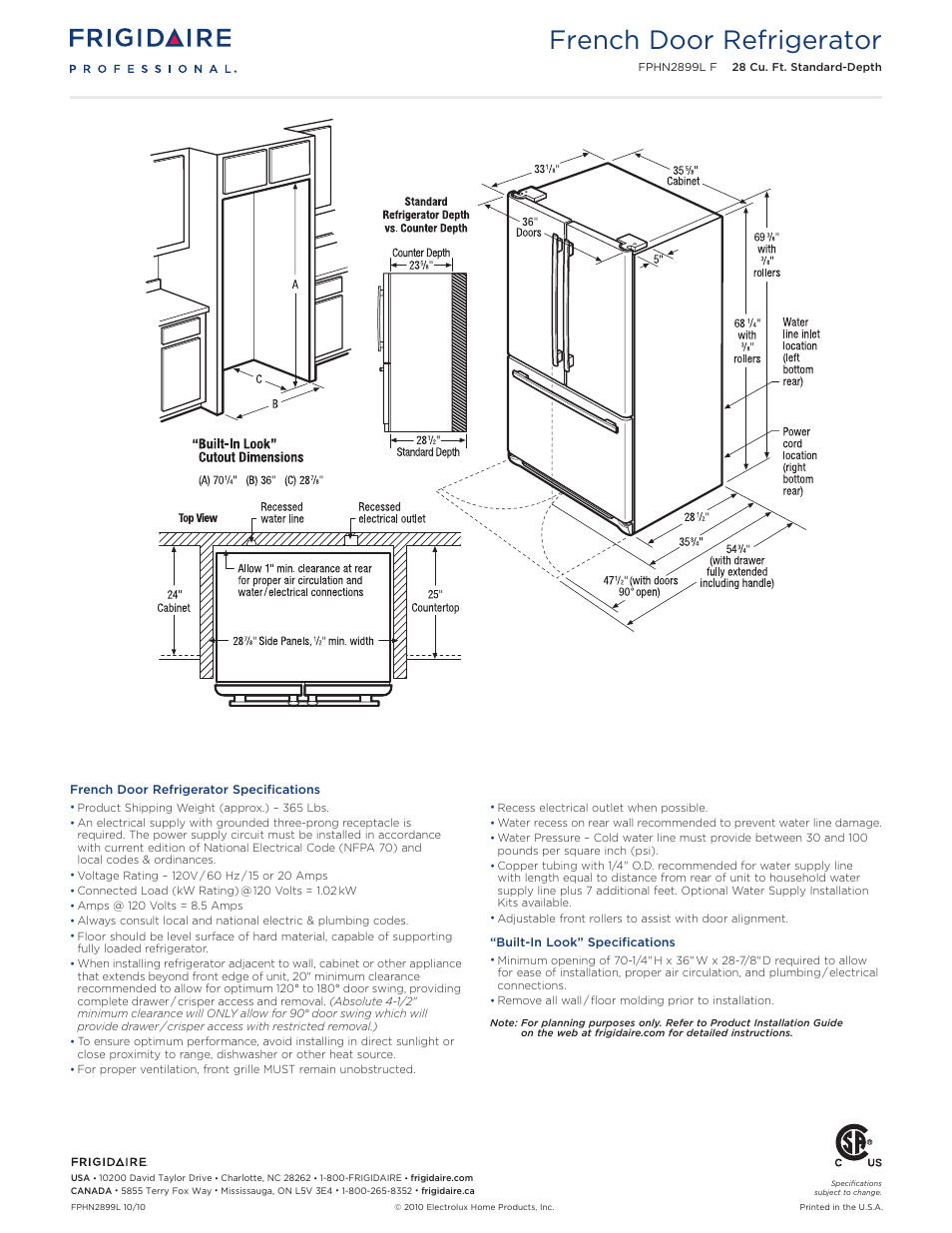 French door refrigerator | FRIGIDAIRE FPHN2899LF User Manual | Page 3 / 3