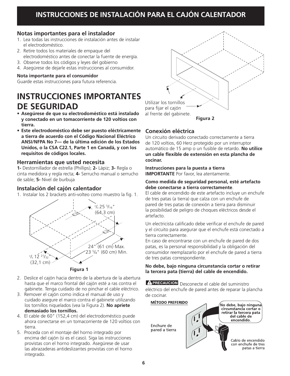 Instrucciones importantes de seguridad | FRIGIDAIRE 318201822 User Manual | Page 6 / 12