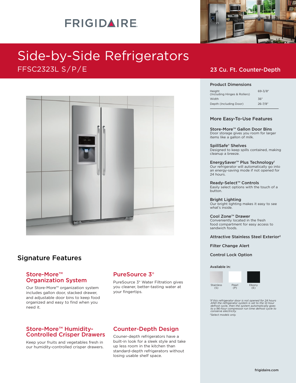 FRIGIDAIRE FFSC2323L User Manual | 2 pages