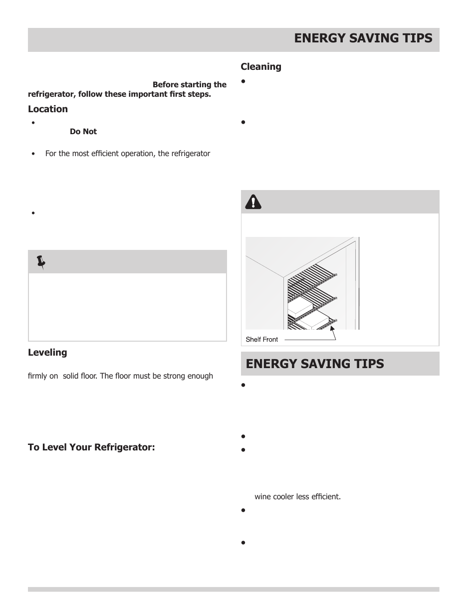 Installation, Energy saving tips, Caution | FRIGIDAIRE 241794902 User Manual | Page 4 / 9