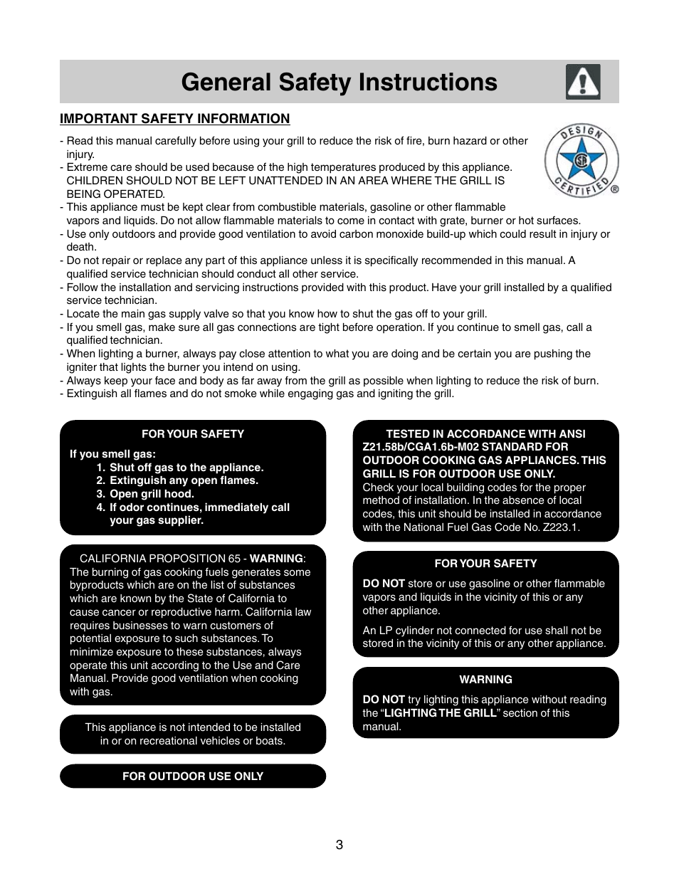 General safety instructions | FRIGIDAIRE 26" Stainless Steel Outdoor Grill User Manual | Page 3 / 17