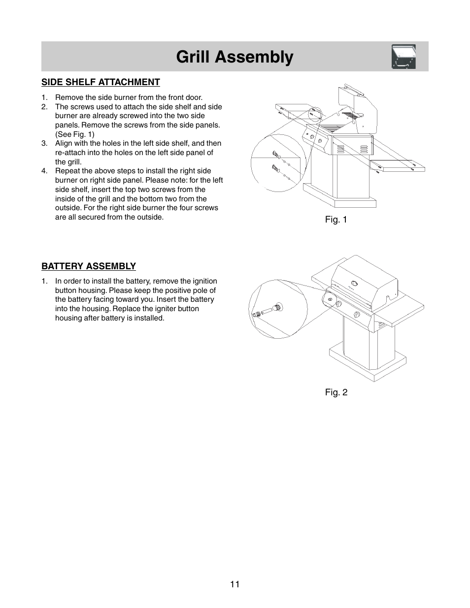 Grill assembly | FRIGIDAIRE 26" Stainless Steel Outdoor Grill User Manual | Page 5 / 17