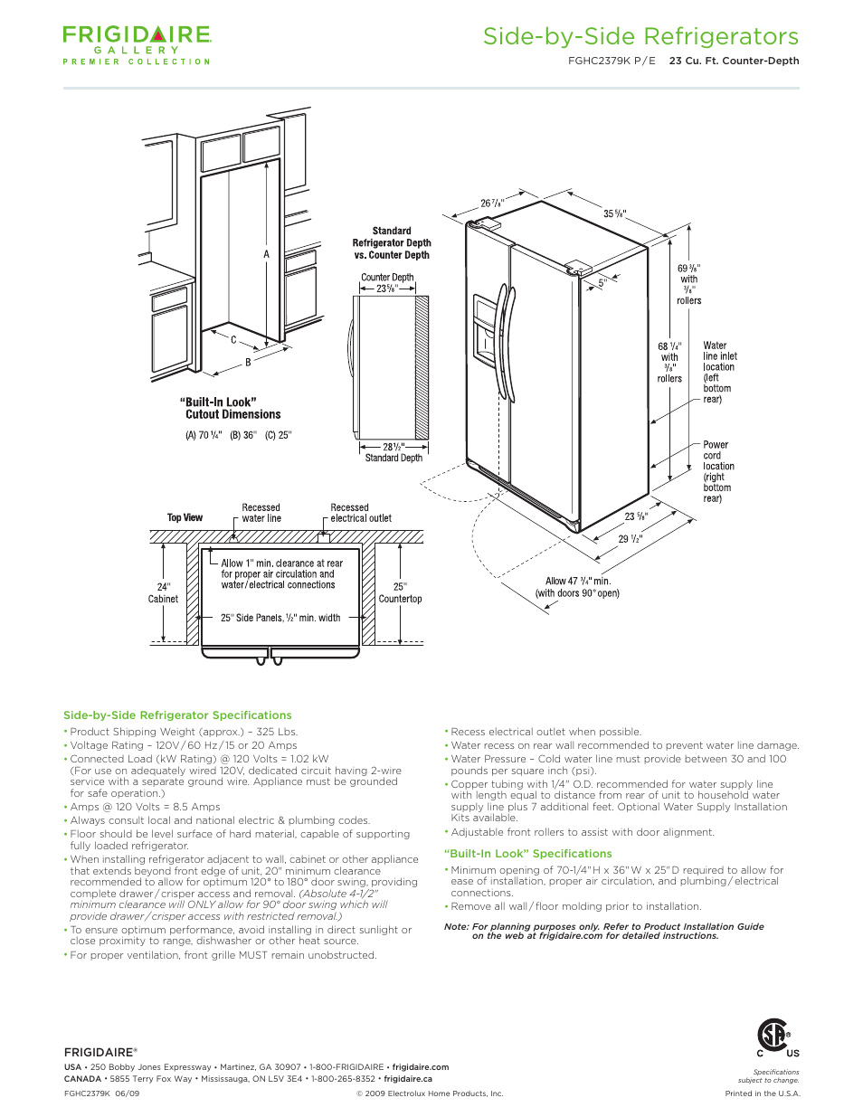 Counterdepth refrigerator - 23 cu. ft. gallery, Side-by-side refrigerators | FRIGIDAIRE FGHC2379KE User Manual | Page 2 / 2