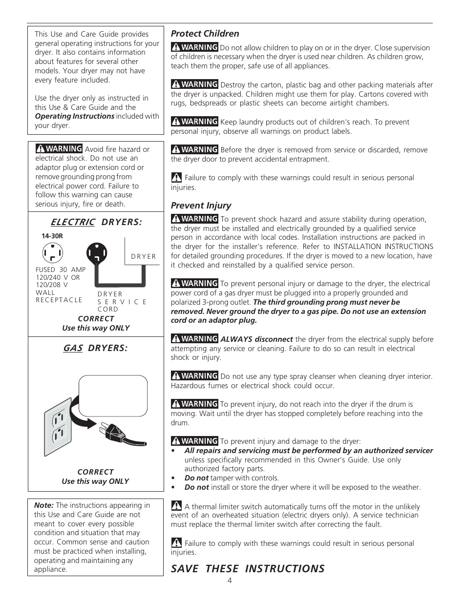 Save these instructions, Electric | FRIGIDAIRE 134306300A User Manual | Page 4 / 8