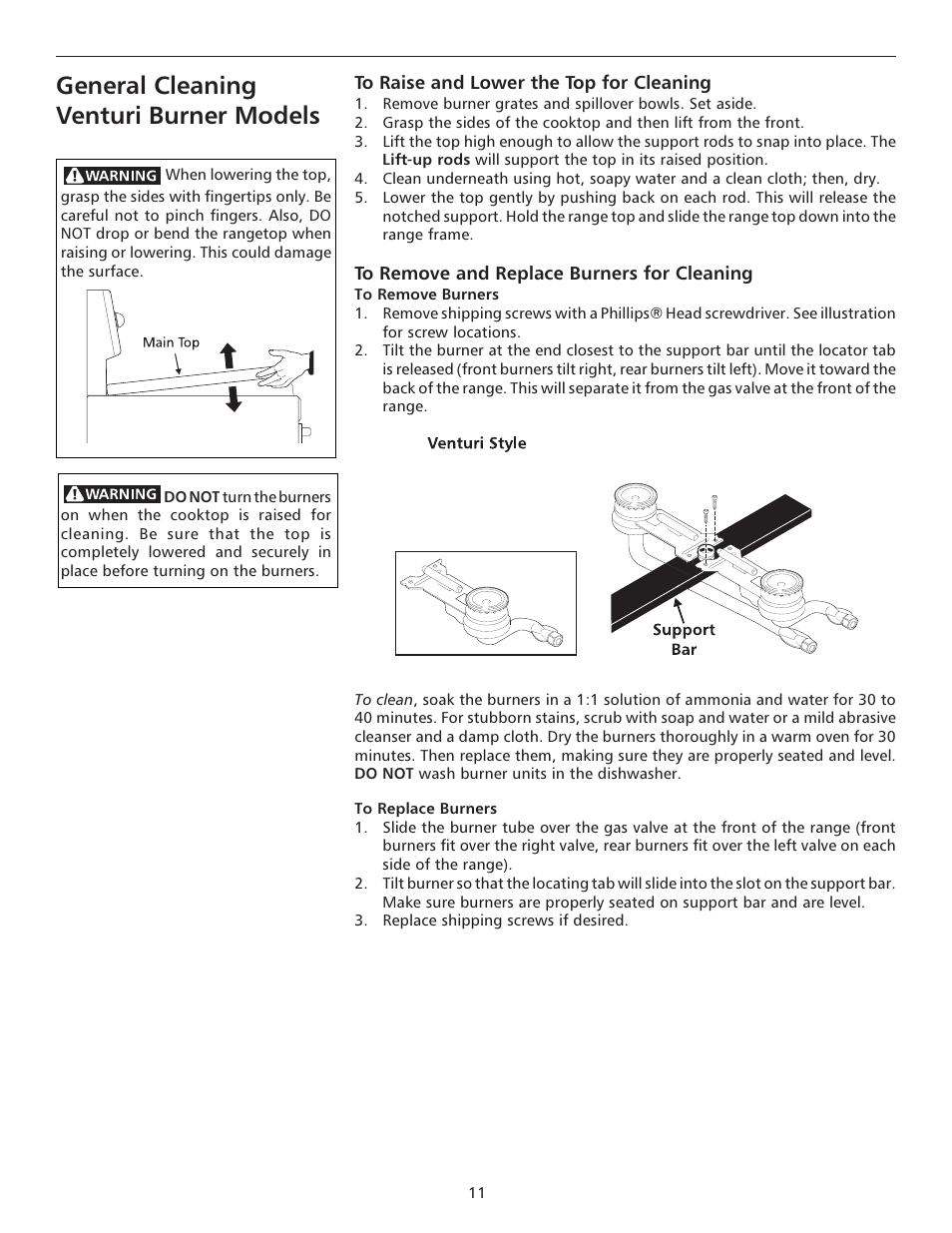General cleaning venturi burner models | FRIGIDAIRE 316135924 User Manual | Page 11 / 16