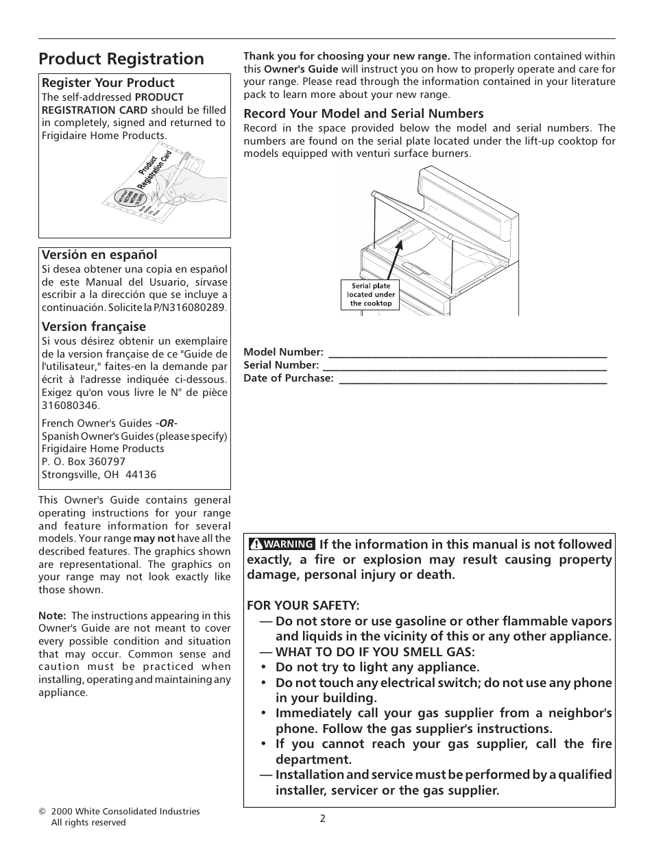 Product registration | FRIGIDAIRE 316135924 User Manual | Page 2 / 16
