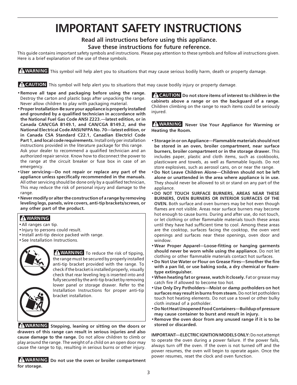 Important safety instructions | FRIGIDAIRE 316135924 User Manual | Page 3 / 16