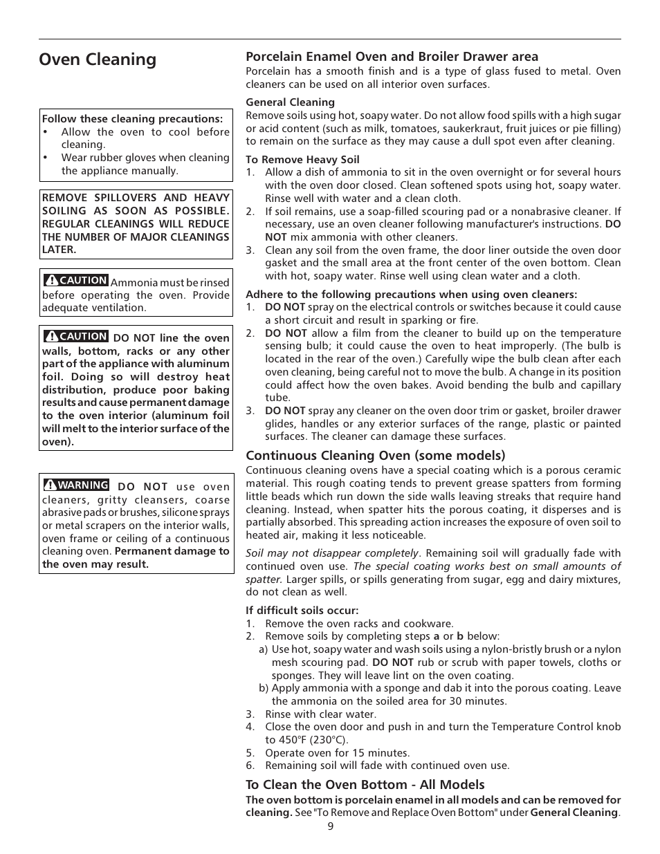 Oven cleaning | FRIGIDAIRE 316135924 User Manual | Page 9 / 16