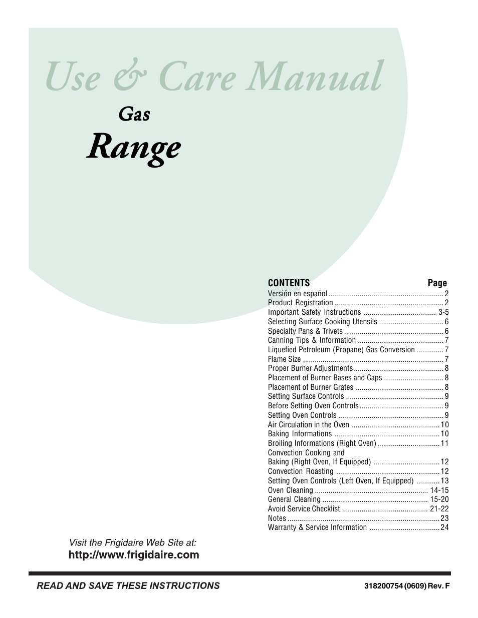 FRIGIDAIRE 318200754 User Manual | 24 pages