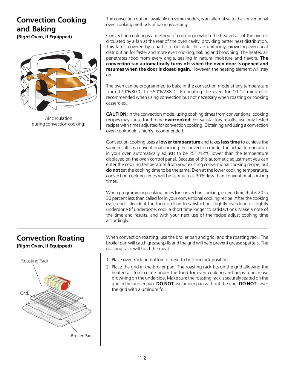 Convection cooking and baking, Convection roating | FRIGIDAIRE 318200754 User Manual | Page 12 / 24