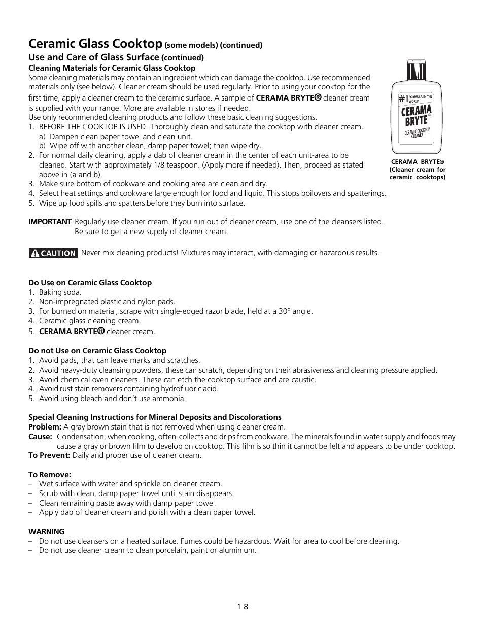 Ceramic glass cooktop | FRIGIDAIRE 318200754 User Manual | Page 18 / 24