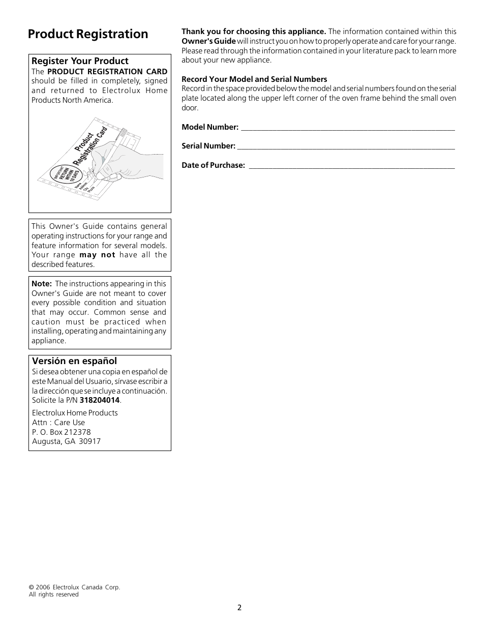 Product registration | FRIGIDAIRE 318200754 User Manual | Page 2 / 24