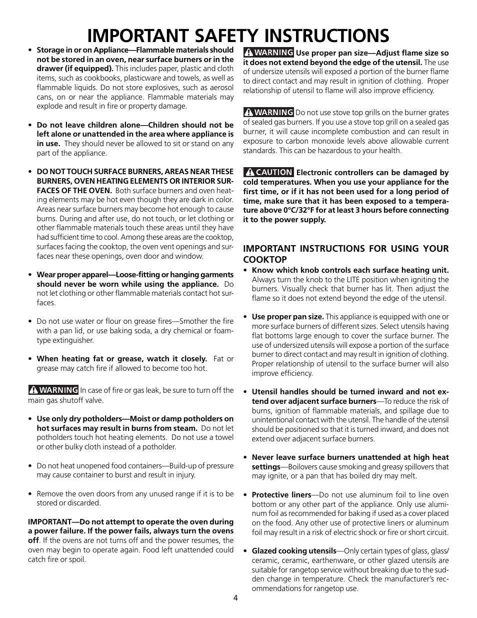 Important safety instructions | FRIGIDAIRE 318200754 User Manual | Page 4 / 24