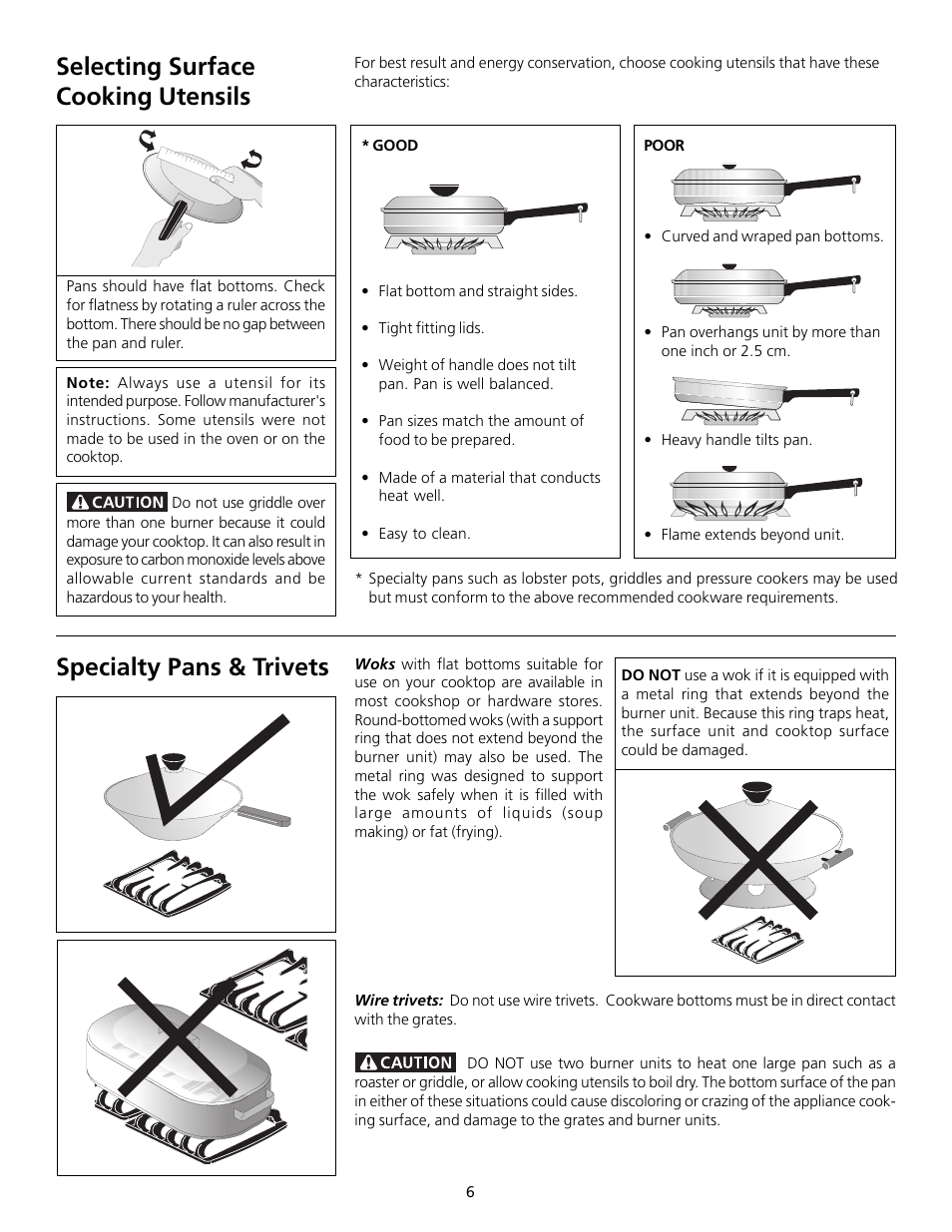 Selecting surface cooking utensils, Specialty pans & trivets | FRIGIDAIRE 318200754 User Manual | Page 6 / 24