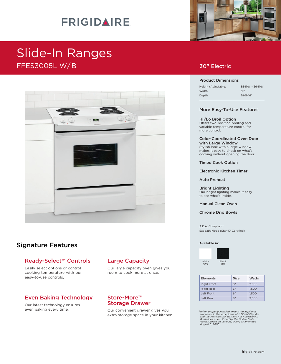 FRIGIDAIRE FFES3005L W/B User Manual | 2 pages